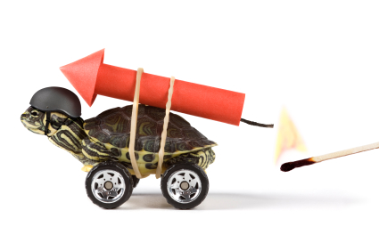 tfwco.com inbound marketing-this image shows a turtle on wheels with a lit rocket strapped to its shell to represent turbo charged